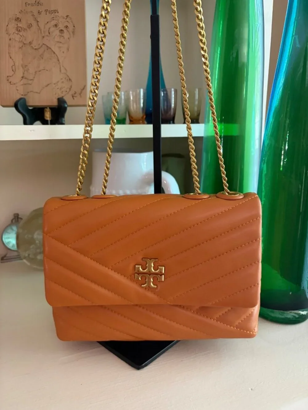 NWT Tory Burch Kira Chevron Leather Convertible Shoulder Bag Squash Orange